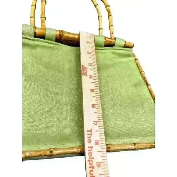Vintage Bamboo 54 Green Fabric Handbag Magnetic‎ Closure Summer Beach Vacation - Picture 6 of 11